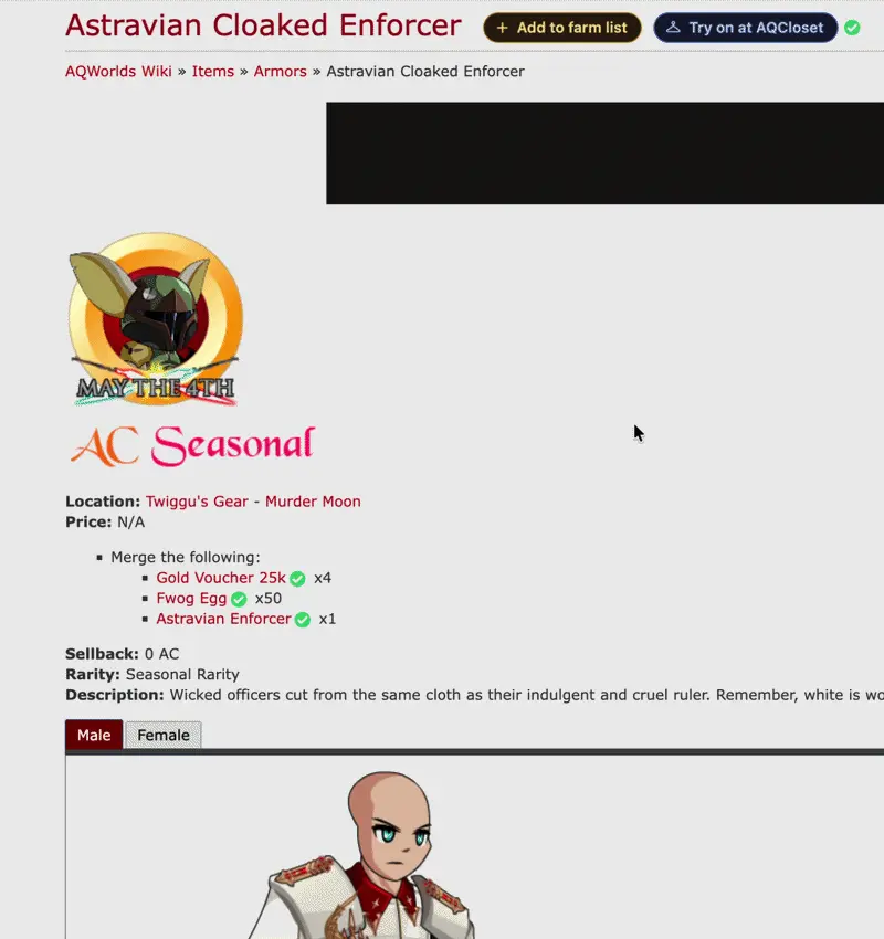 Adding an item to the farm list from the right-click menu