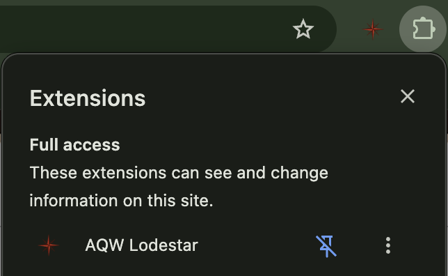 Pinning Lodestar in the browser toolbar